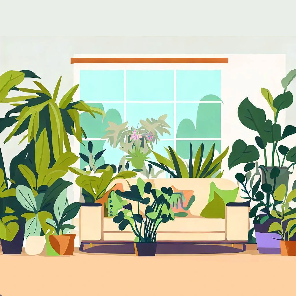 A living room full of houseplants